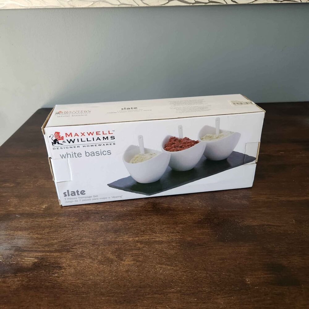 Maxwell & Williams 7 Pc White Basic Ceramic & Slate Dipping Set Party Serveware
